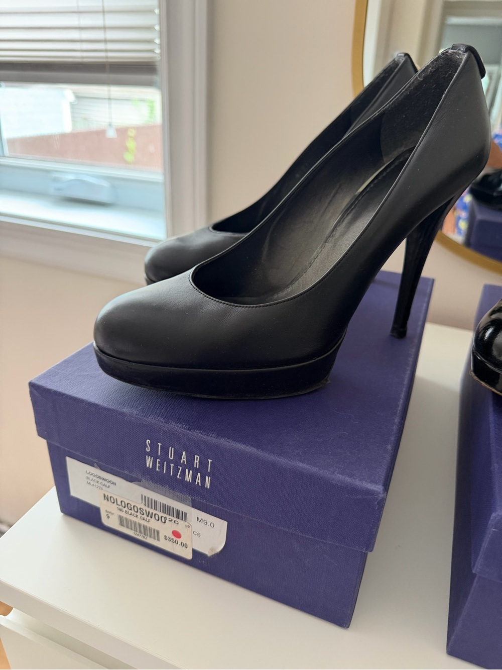 Stuart Weitzman Black Leather High Platform Pumps